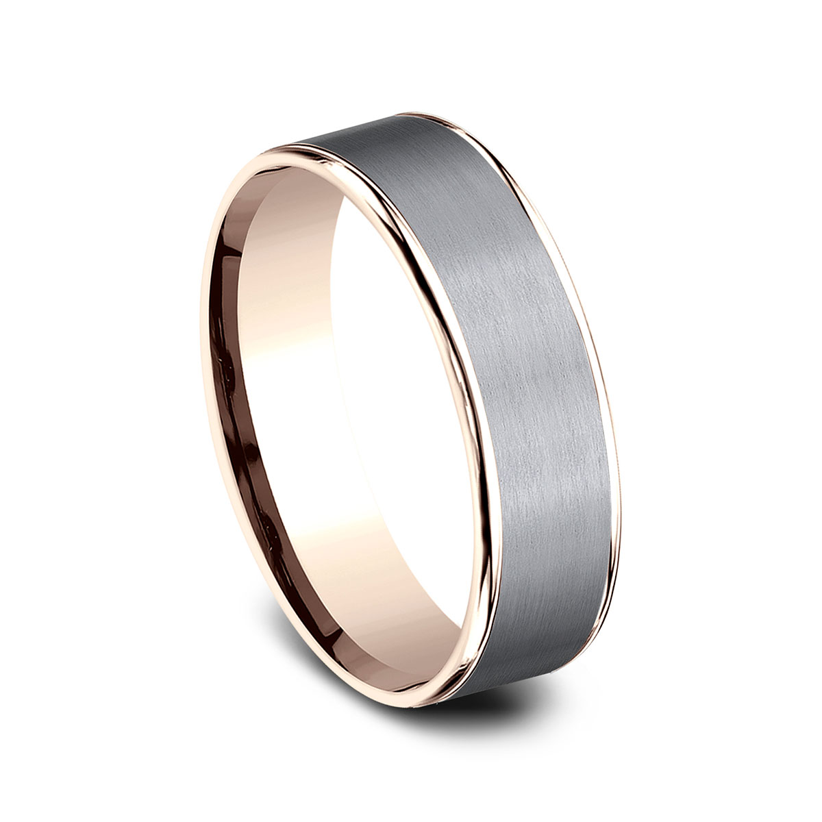 Benchmark Satin Grey Tantalum & High Polish Rose Gold 6.5 mm Wedding Band, Size 10