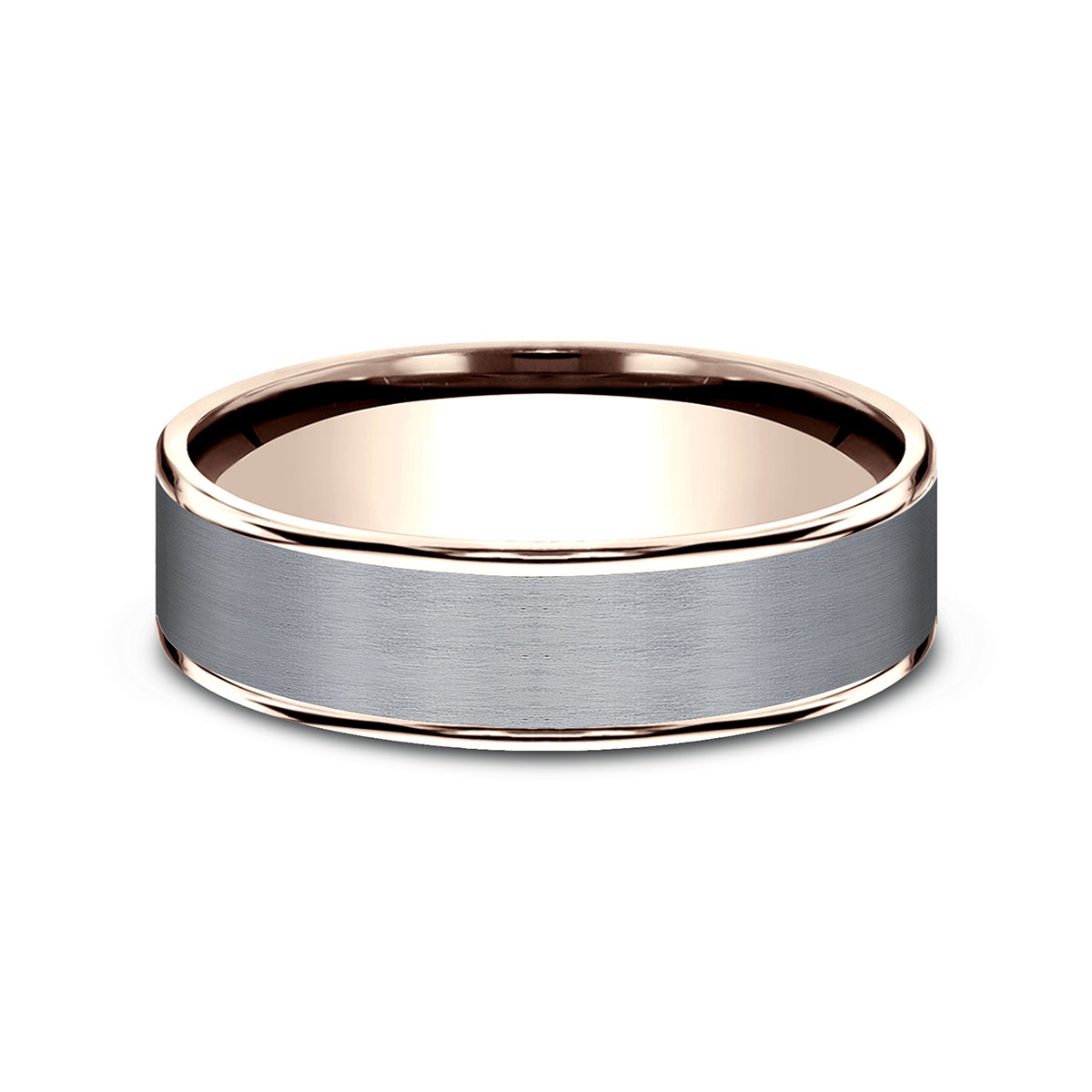 Benchmark Satin Grey Tantalum & High Polish Rose Gold 6.5 mm Wedding Band, Size 10