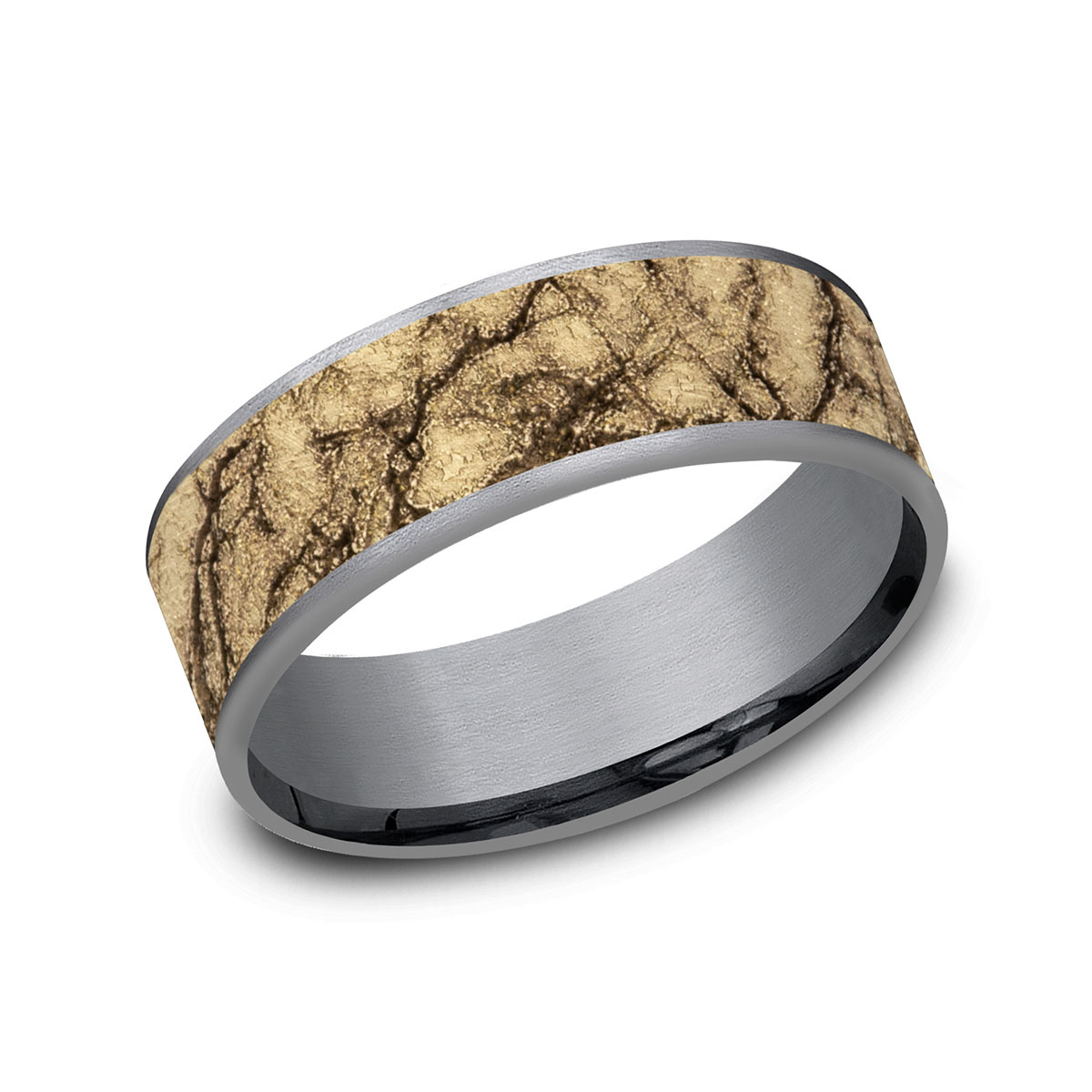Benchmark Yellow Gold & Grey Tantalum Marble Pattern 7 mm Wedding Band, Size 10