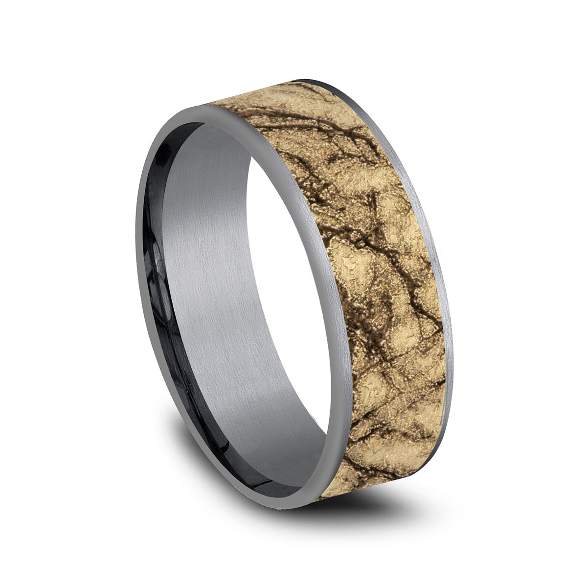 Benchmark Yellow Gold & Grey Tantalum Marble Pattern 7 mm Wedding Band, Size 10