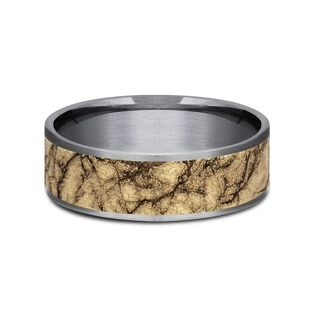 Benchmark Yellow Gold & Grey Tantalum Marble Pattern 7 mm Wedding Band, Size 10