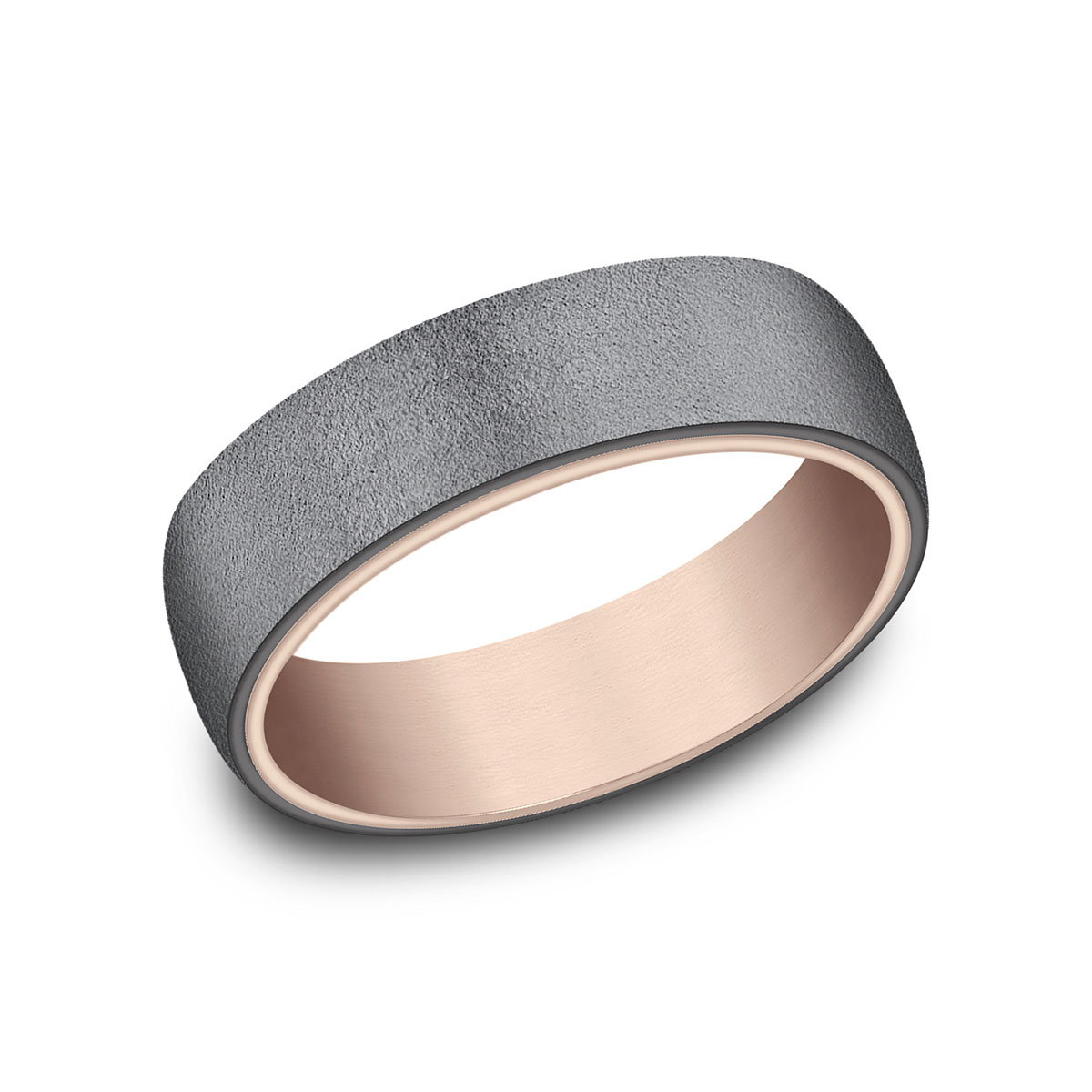 Benchmark Satin Grey Tantalum & Rose Gold Beveled Edge 6.5 mm Wedding Band, Size 10