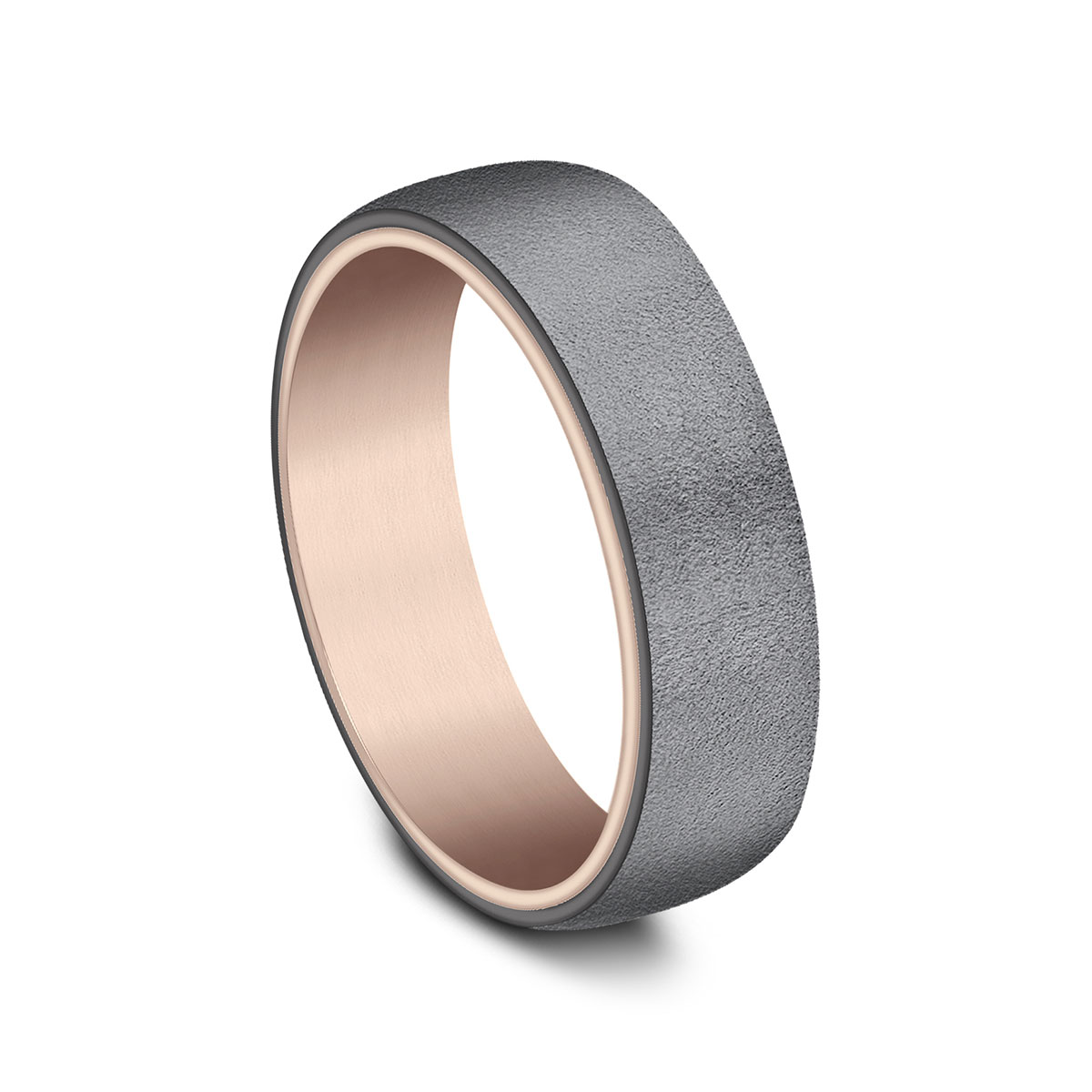 Benchmark Satin Grey Tantalum & Rose Gold Beveled Edge 6.5 mm Wedding Band, Size 10