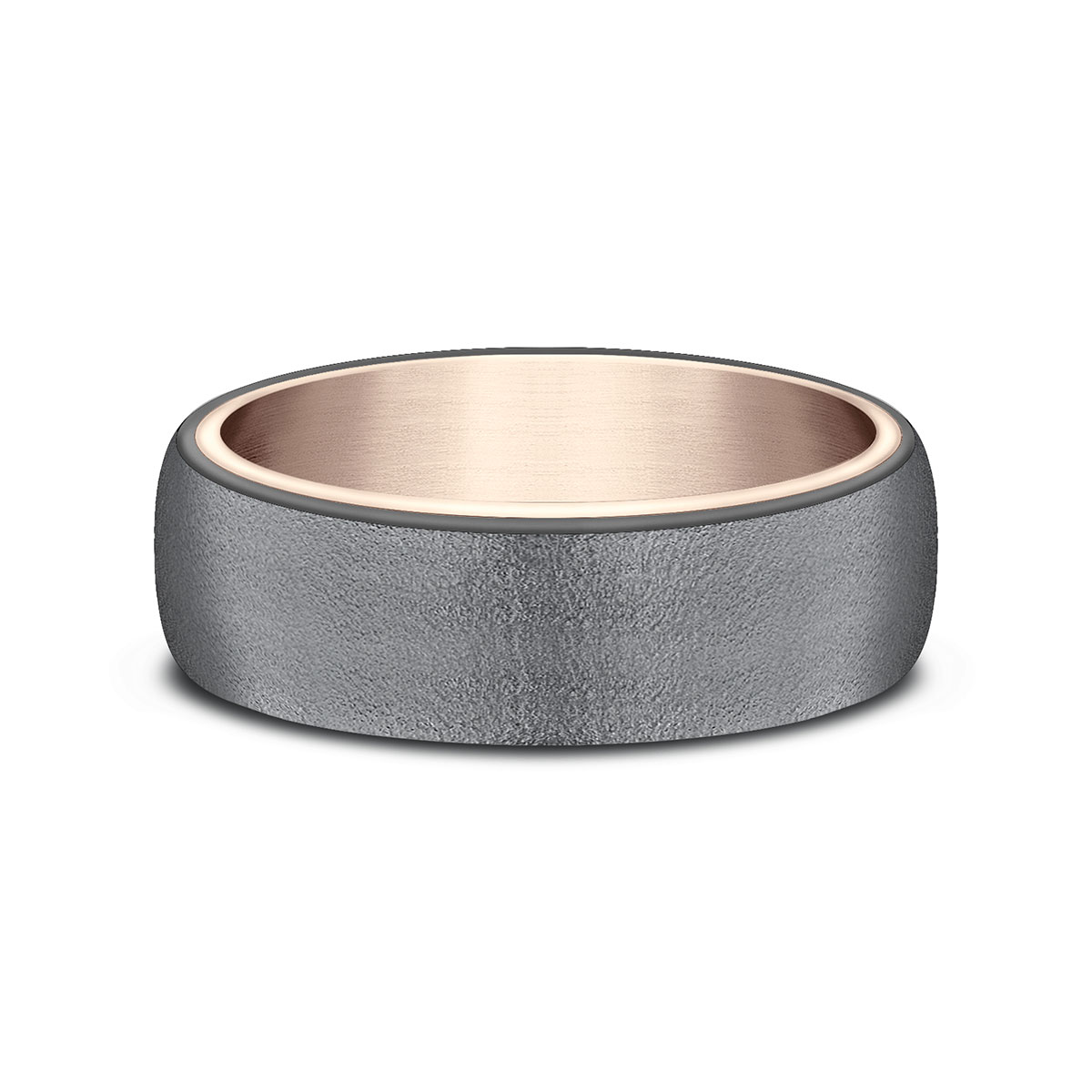 Benchmark Satin Grey Tantalum & Rose Gold Beveled Edge 6.5 mm Wedding Band, Size 10