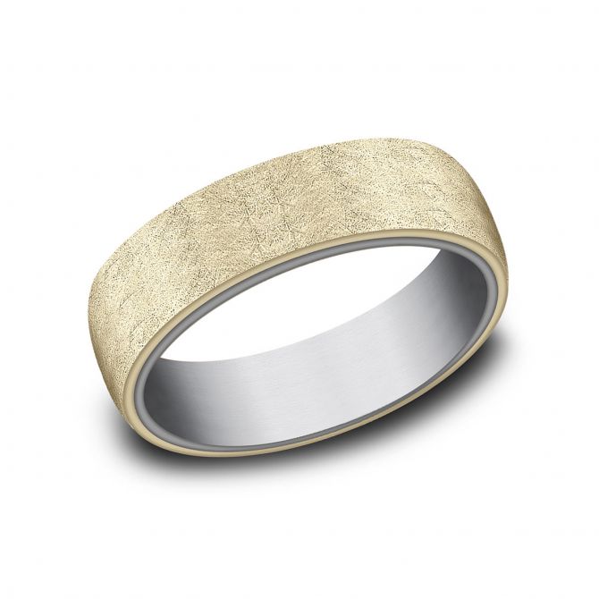 Benchmark Satin Yellow Gold & Grey Tantalum 6.5 mm Wedding Band, Size 10