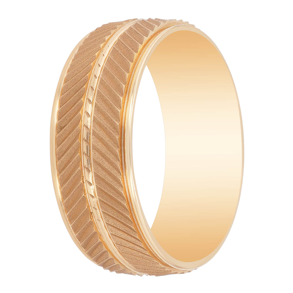 ArtCarved Yellow Gold Grooved Chevron Pattern Wedding Band, Size 10