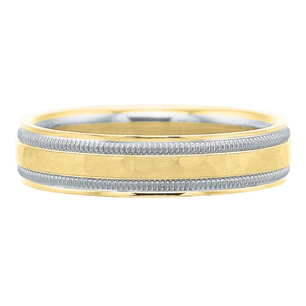 Hammered Yellow Gold & White Gold Coin Edge 5 mm Wedding Band, Size 9