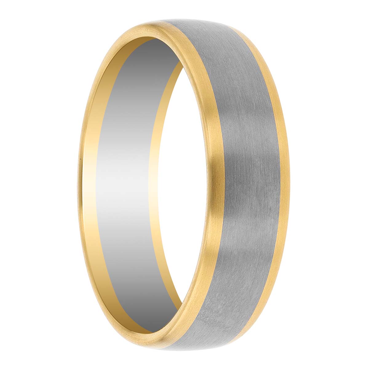18K Yellow & White Gold Center Stripe Satin Wedding Band, Size 10