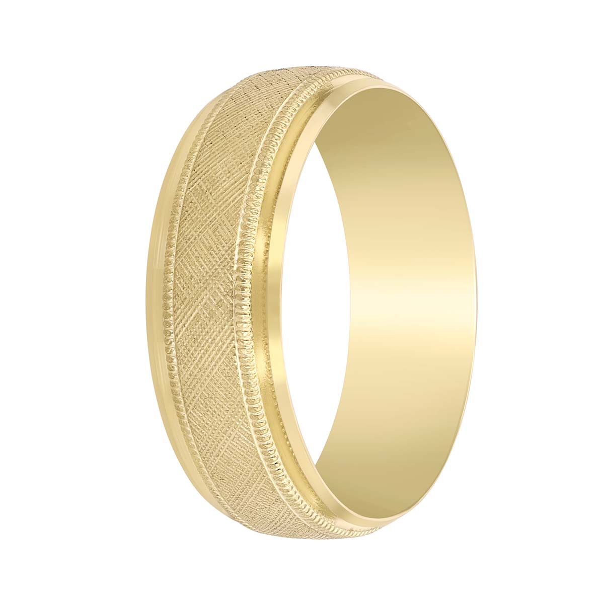 Yellow Gold Woven Pattern Wedding Band with Milgrain Detail
