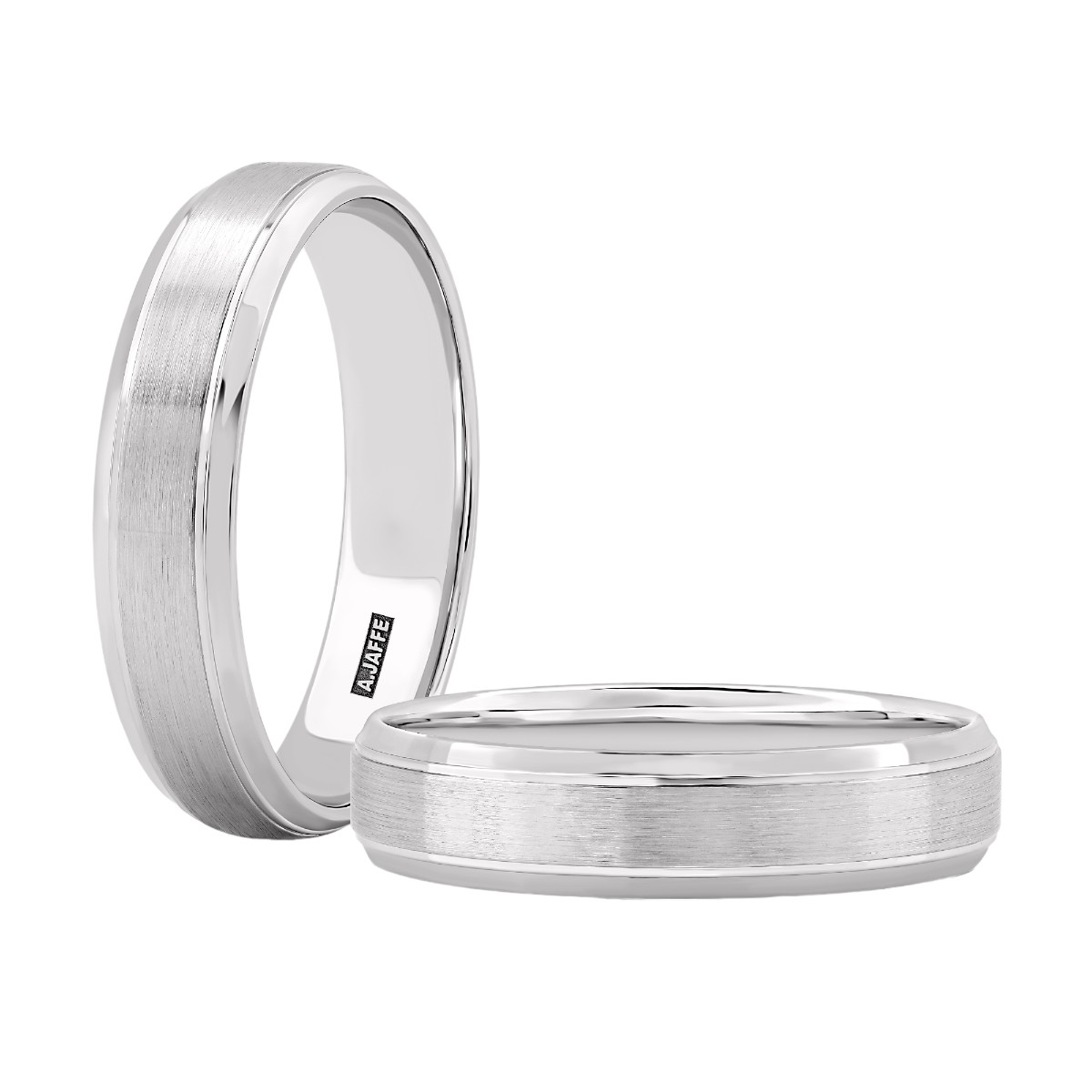 A. Jaffe Domed Brushed Matte 14K White Gold Wedding Band With Polished Edges, Size 10.5