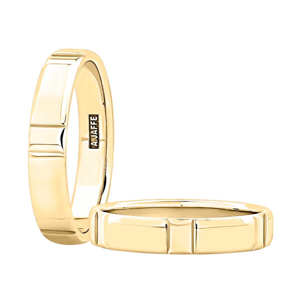 A. Jaffe Classic Polished Finish Notched 14K Yellow Men's Wedding Band, Size 10.5