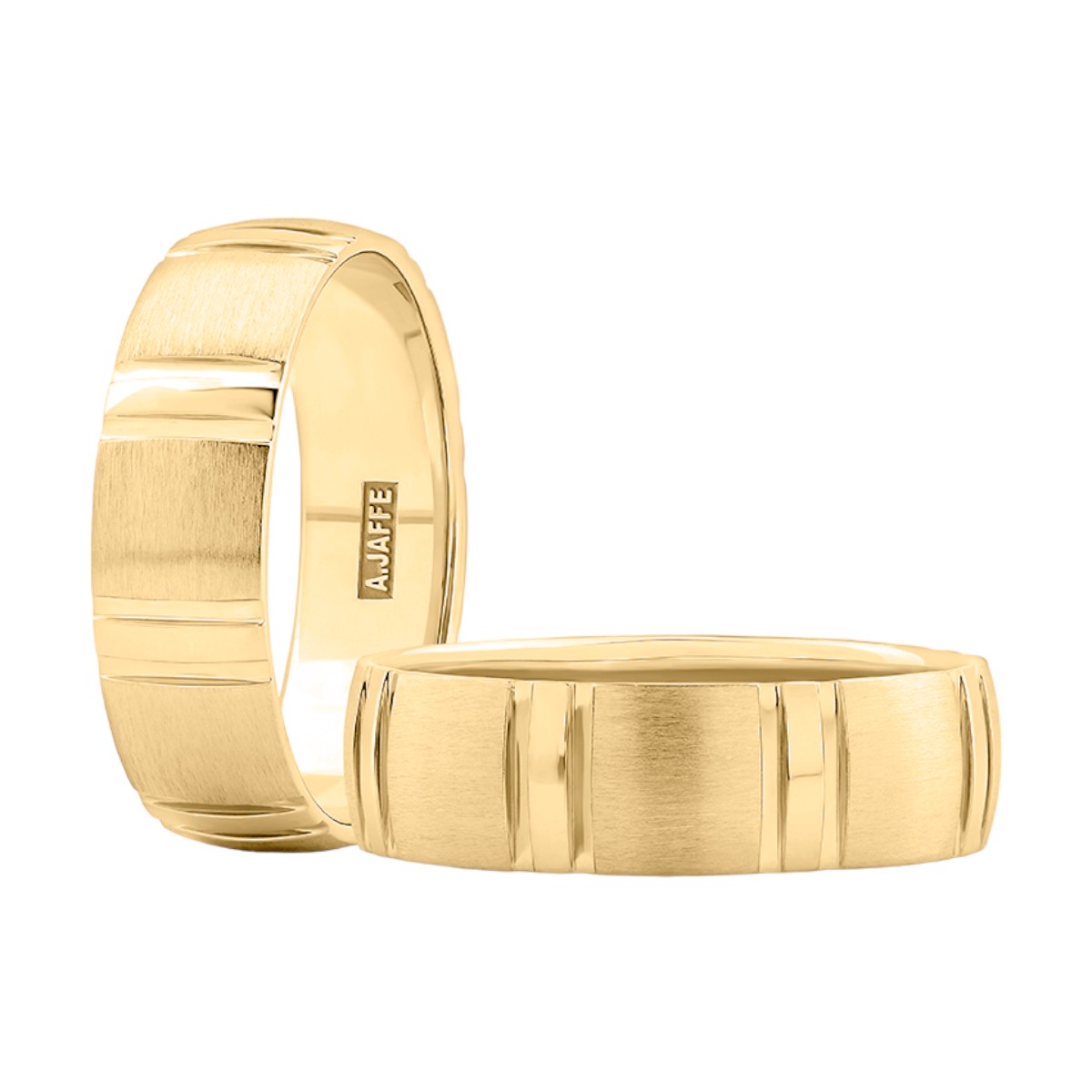 A. Jaffe Polished Vertical Lines and Matte Finish 14K Yellow Gold Wedding Band, Size 10.5