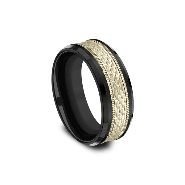 Benchmark Rings Athlete Yellow Gold & Black Titanium Mesh Pattern Wedding Band, Size 10