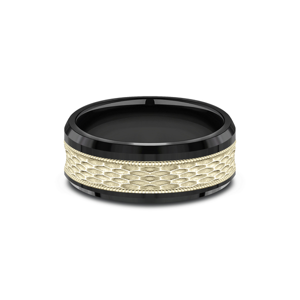 Benchmark Rings Athlete Yellow Gold & Black Titanium Mesh Pattern Wedding Band, Size 10