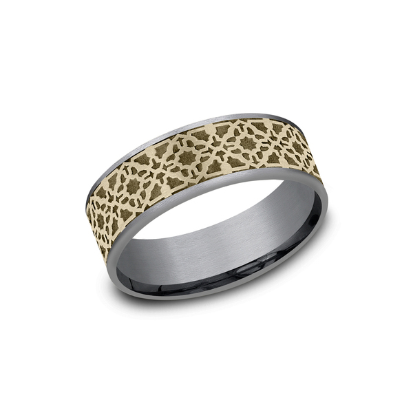Benchmark Rings Aztec Yellow Gold & Grey Tantalum Wedding Band, Size 10