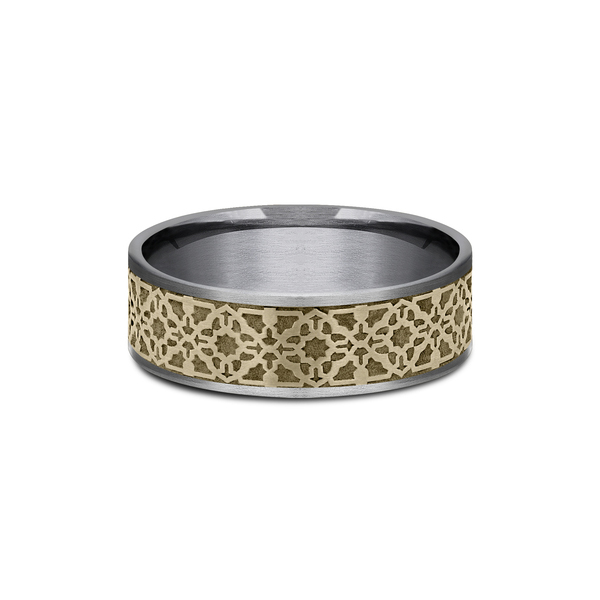 Benchmark Rings Aztec Yellow Gold & Grey Tantalum Wedding Band, Size 10