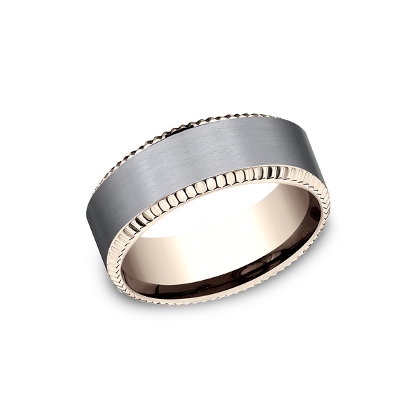 Benchmark Rings General Rose Gold & Grey Tantalum Fluted Edge Wedding Band, Size 10