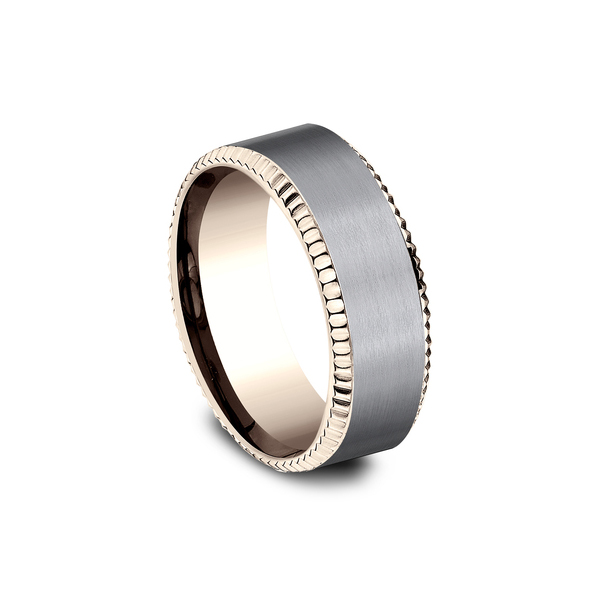 Benchmark Rings General Rose Gold & Grey Tantalum Fluted Edge Wedding Band, Size 10