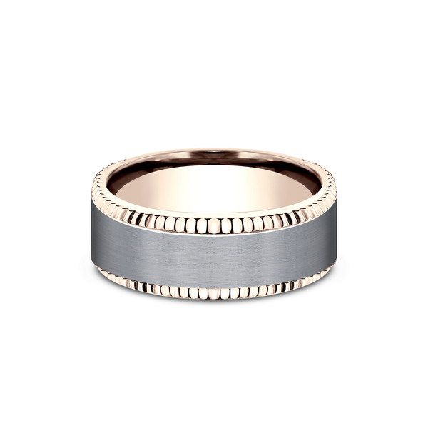 Benchmark Rings General Rose Gold & Grey Tantalum Fluted Edge Wedding Band, Size 10