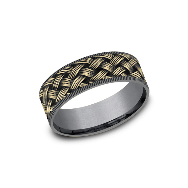 Benchmark Rings Trellis Yellow Gold & Grey Tantalum Lattice Weave Wedding Band, Size 10