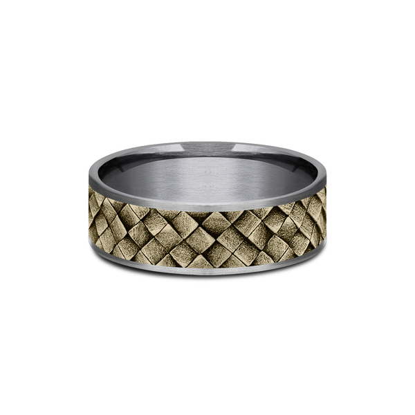 Benchmark Rings Cross Hatch Yellow Gold & Grey Tantalum Wedding Band, Size 10
