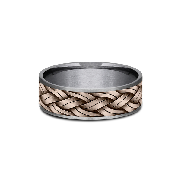 Benchmark Rings Rope Rose Gold & Grey Tantalum Braided Wedding Band, Size 10