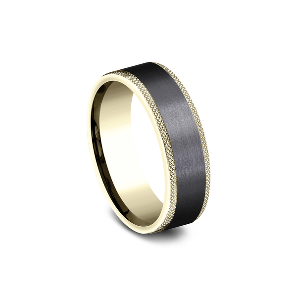 Benchmark Rings Rogue Yellow Gold & Black Titanium Satin Center Wedding Band, Size 10