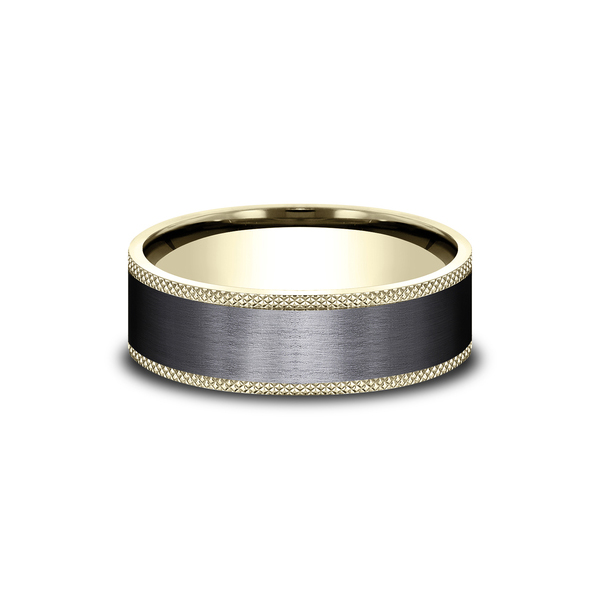Benchmark Rings Rogue Yellow Gold & Black Titanium Satin Center Wedding Band, Size 10