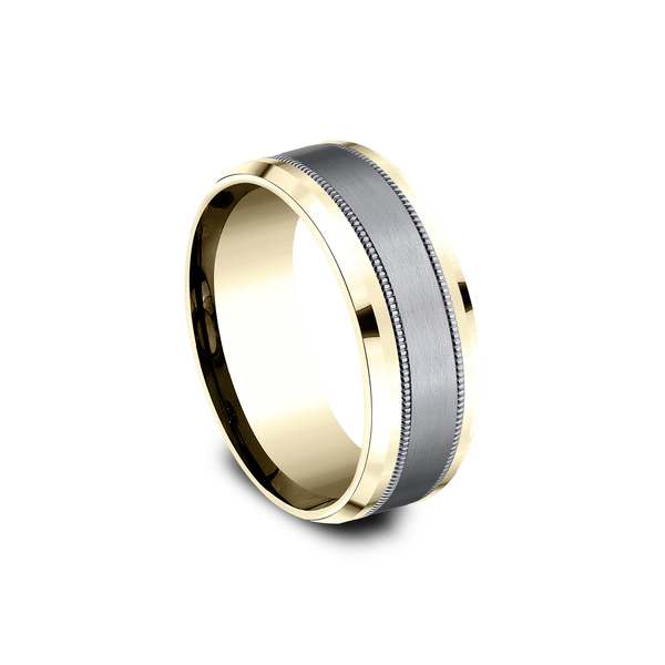 Benchmark Rings Professor Yellow Gold & Grey Tantalum Satin Center Wedding Band, Size 10