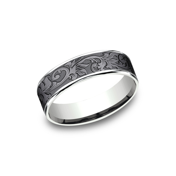 Benchmark Rings Prince White Gold & Tantalum Vintage Script Wedding Band, Size 10