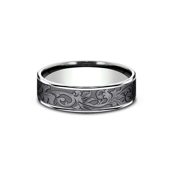 Benchmark Rings Prince White Gold & Tantalum Vintage Script Wedding Band, Size 10