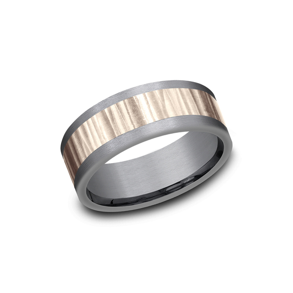 Benchmark Rings Excavator Rose Gold & Grey Tantalum Hammered Finish Wedding Band, Size 10