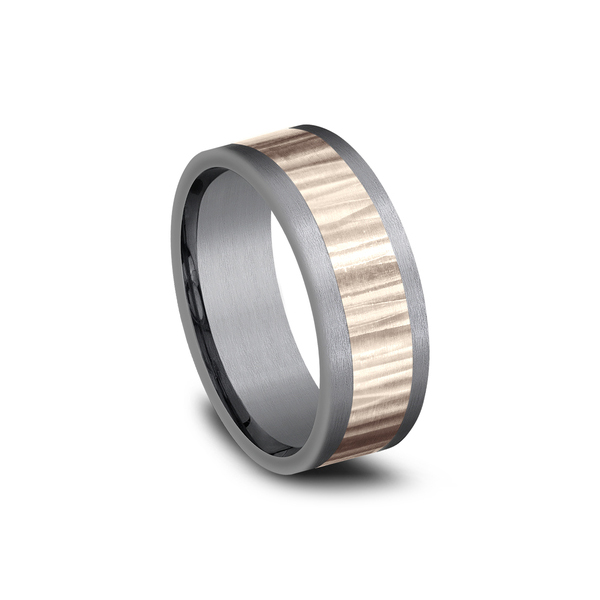 Benchmark Rings Excavator Rose Gold & Grey Tantalum Hammered Finish Wedding Band, Size 10