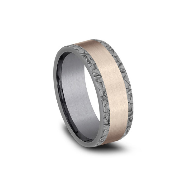 Benchmark Rings Mosaic Grey Tantalum & Rose Gold Wedding Band, Size 10
