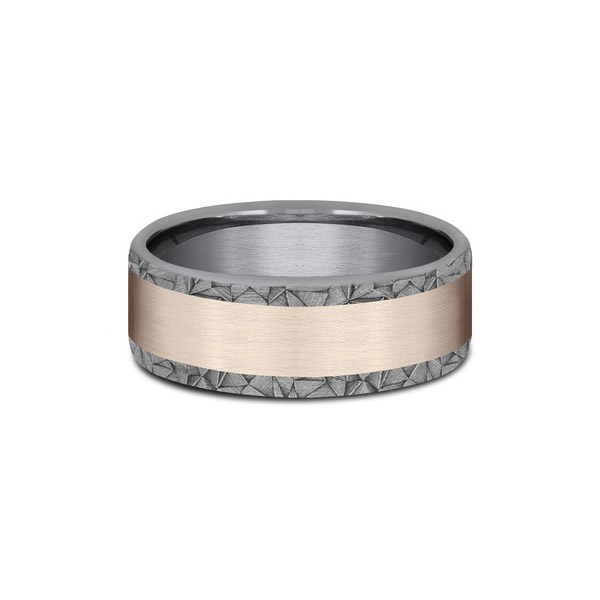 Benchmark Rings Mosaic Grey Tantalum & Rose Gold Wedding Band, Size 10