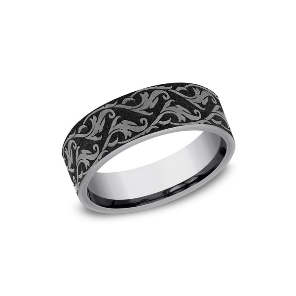 Benchmark Rings Ivy Grey Tantalum Vine Script Pattern Wedding Band, Size 10
