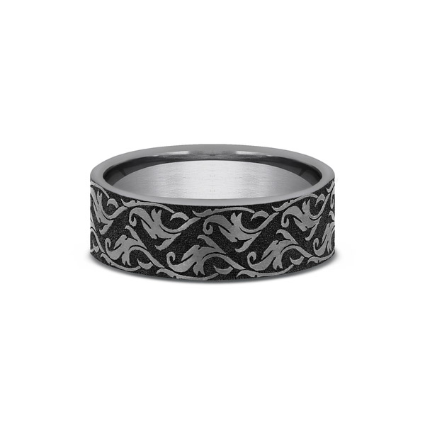 Benchmark Rings Ivy Grey Tantalum Vine Script Pattern Wedding Band, Size 10