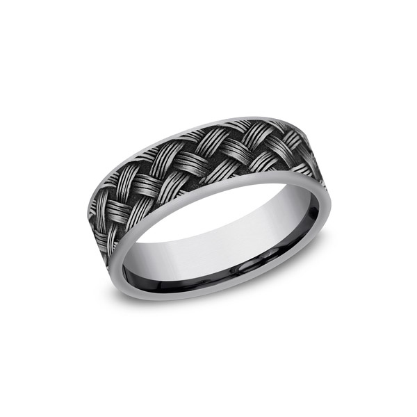 Benchmark Rings Trellis Grey Tantalum Lattice Weave Pattern Wedding Band, Size 10