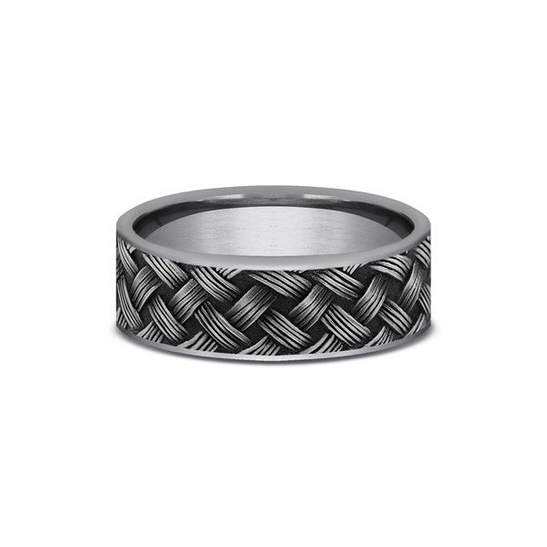 Benchmark Rings Trellis Grey Tantalum Lattice Weave Pattern Wedding Band, Size 10