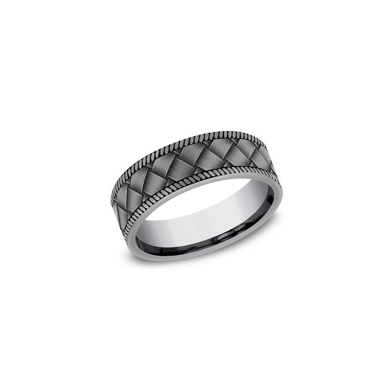 Benchmark Rings Basket Grey Tantalum Weave Pattern Wedding Band, Size 10