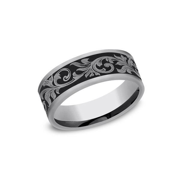 Benchmark Rings Tantalum Vintage Script Pattern Wedding Band, Size 10
