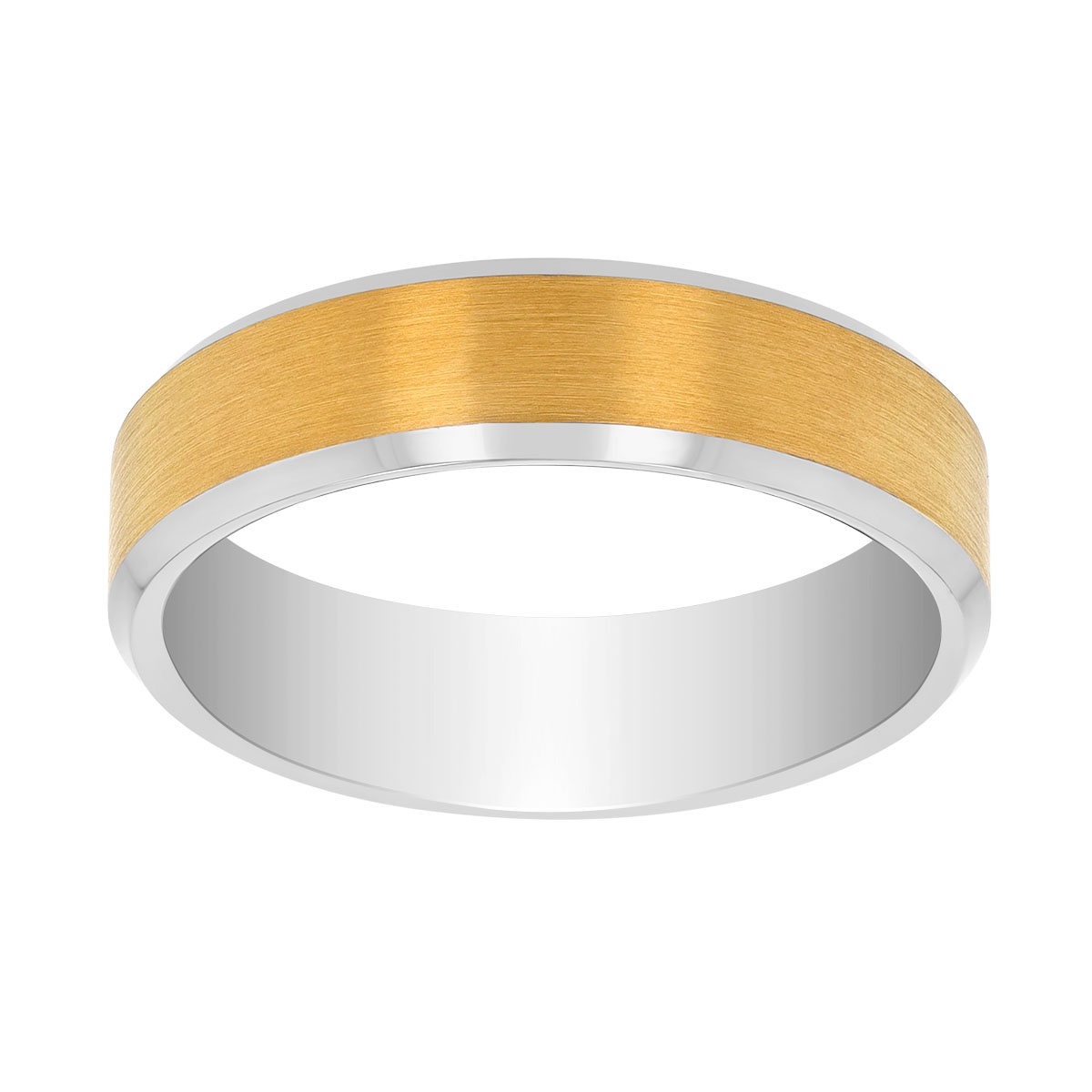 Yellow Tone & Tungsten Carbide Brushed Finish Wedding Band, 6 mm, Size 10