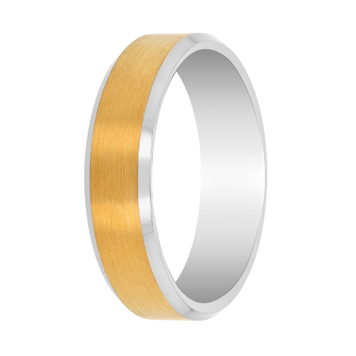 Yellow Tone & Tungsten Carbide Brushed Finish Wedding Band, 6 mm, Size 10