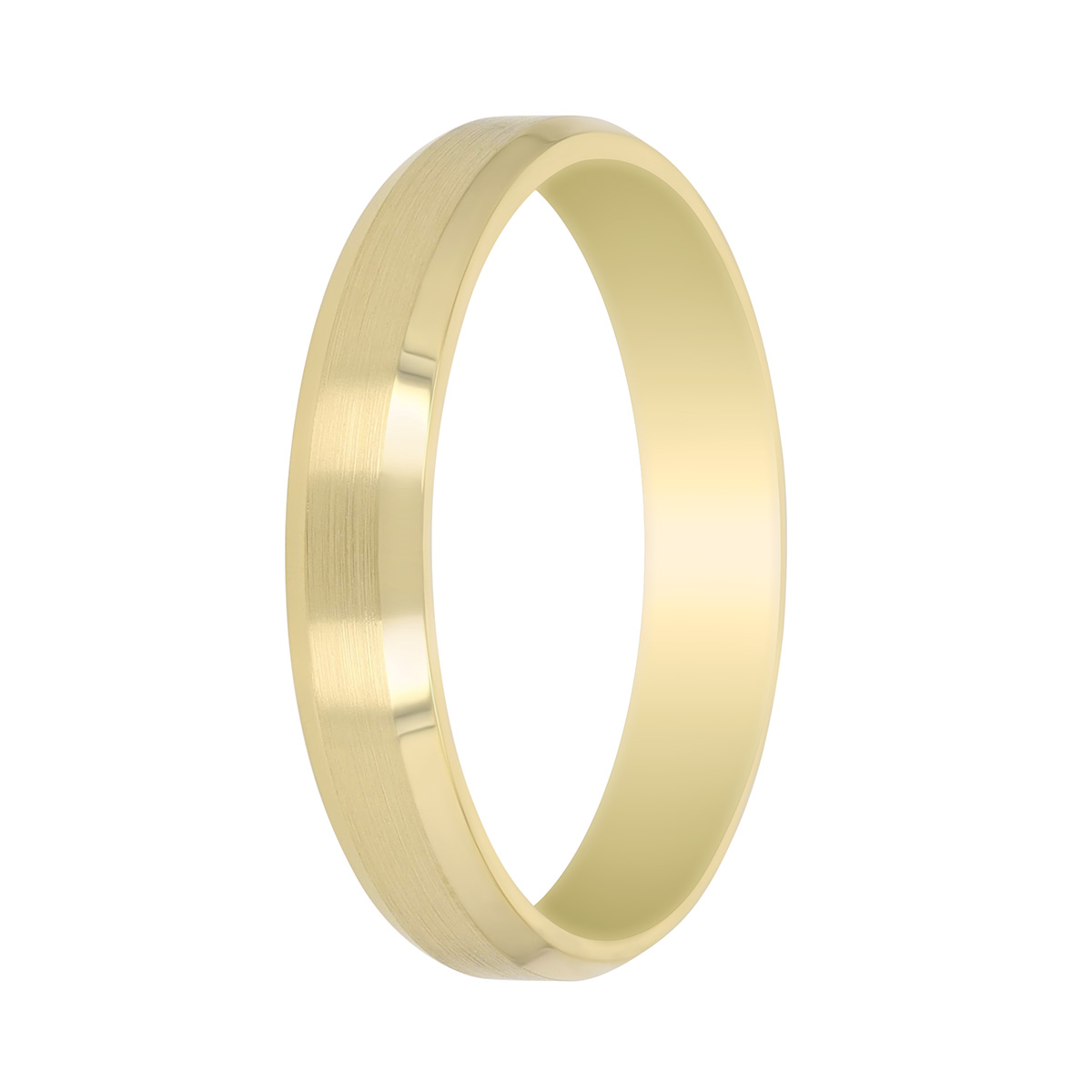 Yellow Gold Brushed & High Polish Bevel Edged Wedding Band