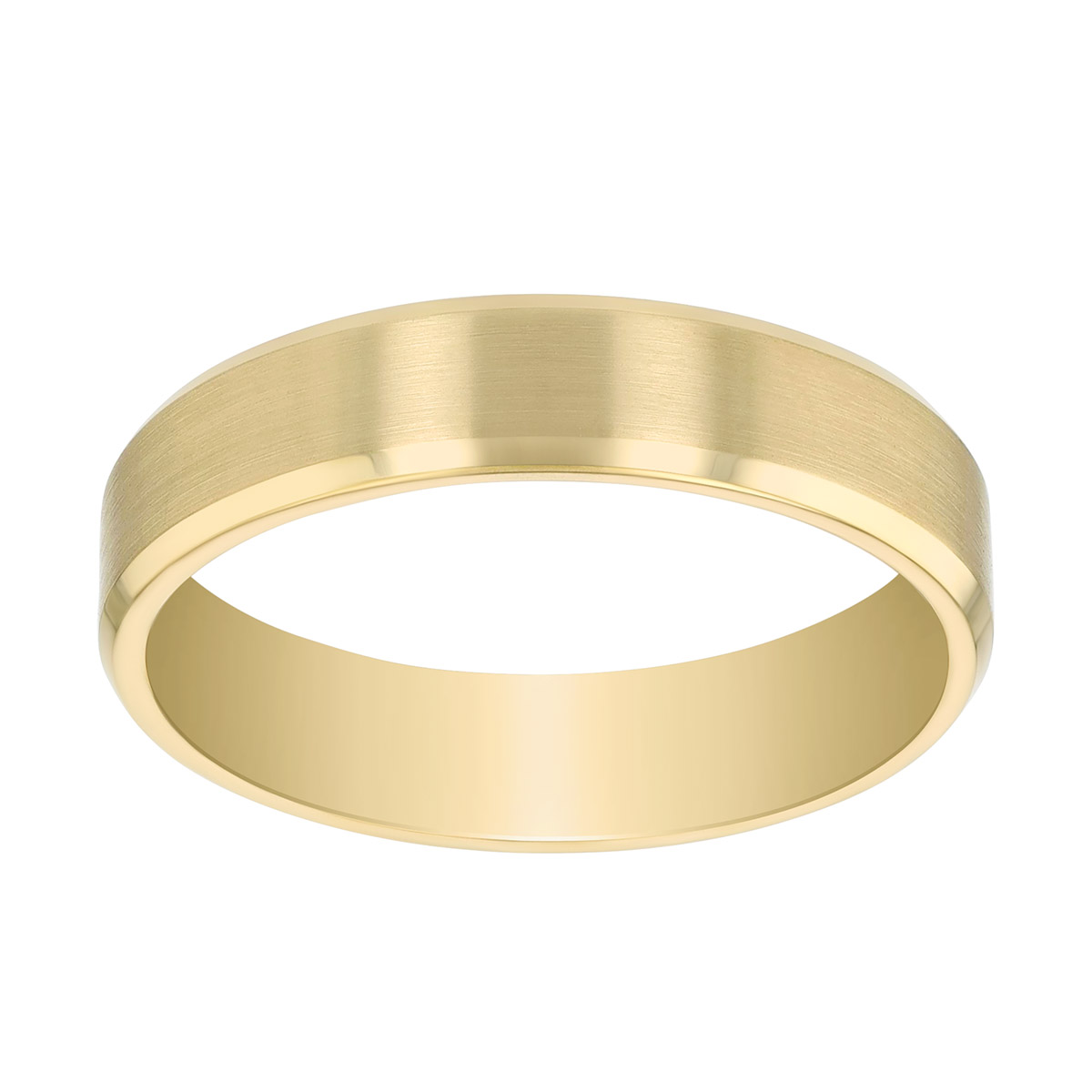 Yellow Gold Brushed & High Polish Bevel Edged Wedding Band