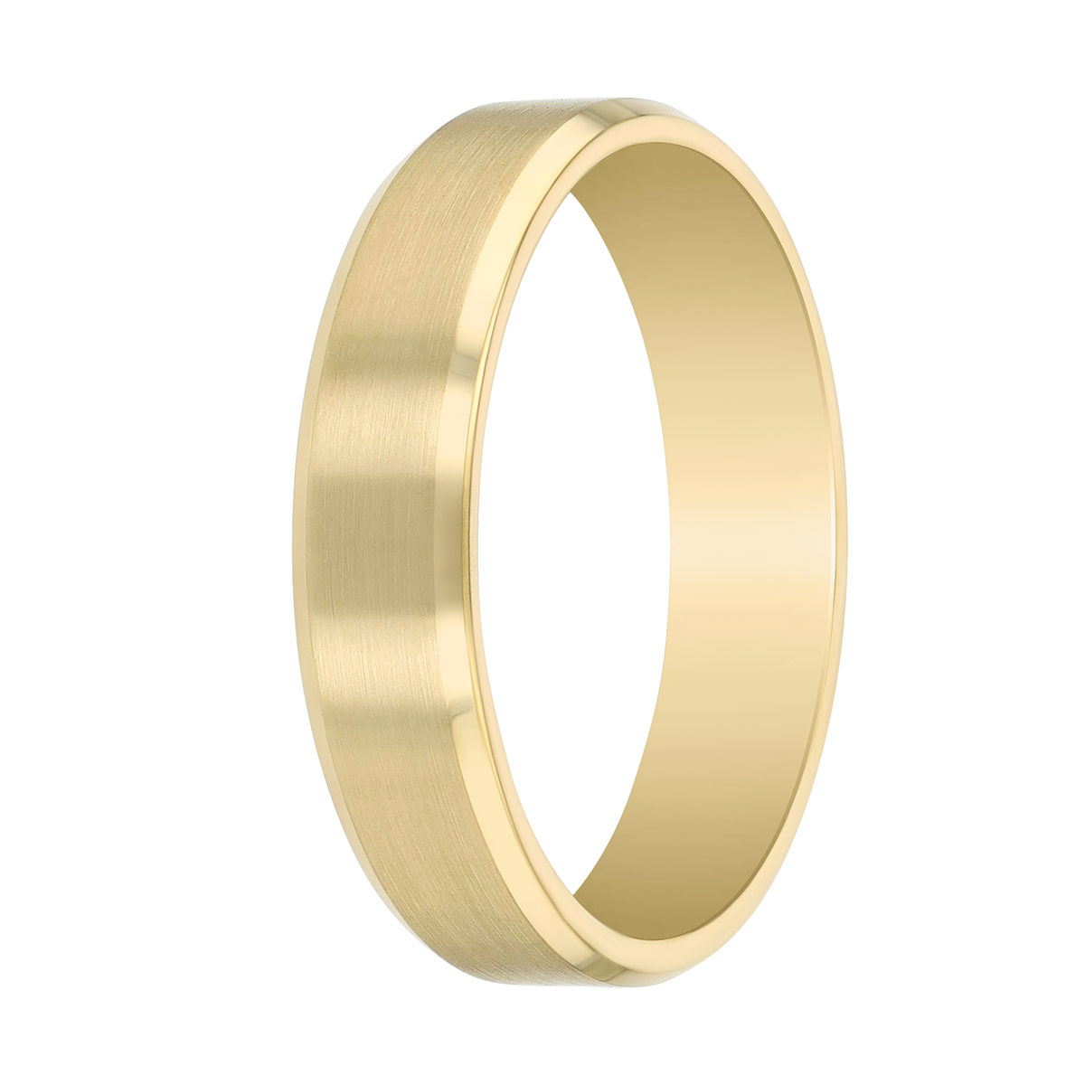 Yellow Gold Brushed & High Polish Bevel Edged Wedding Band