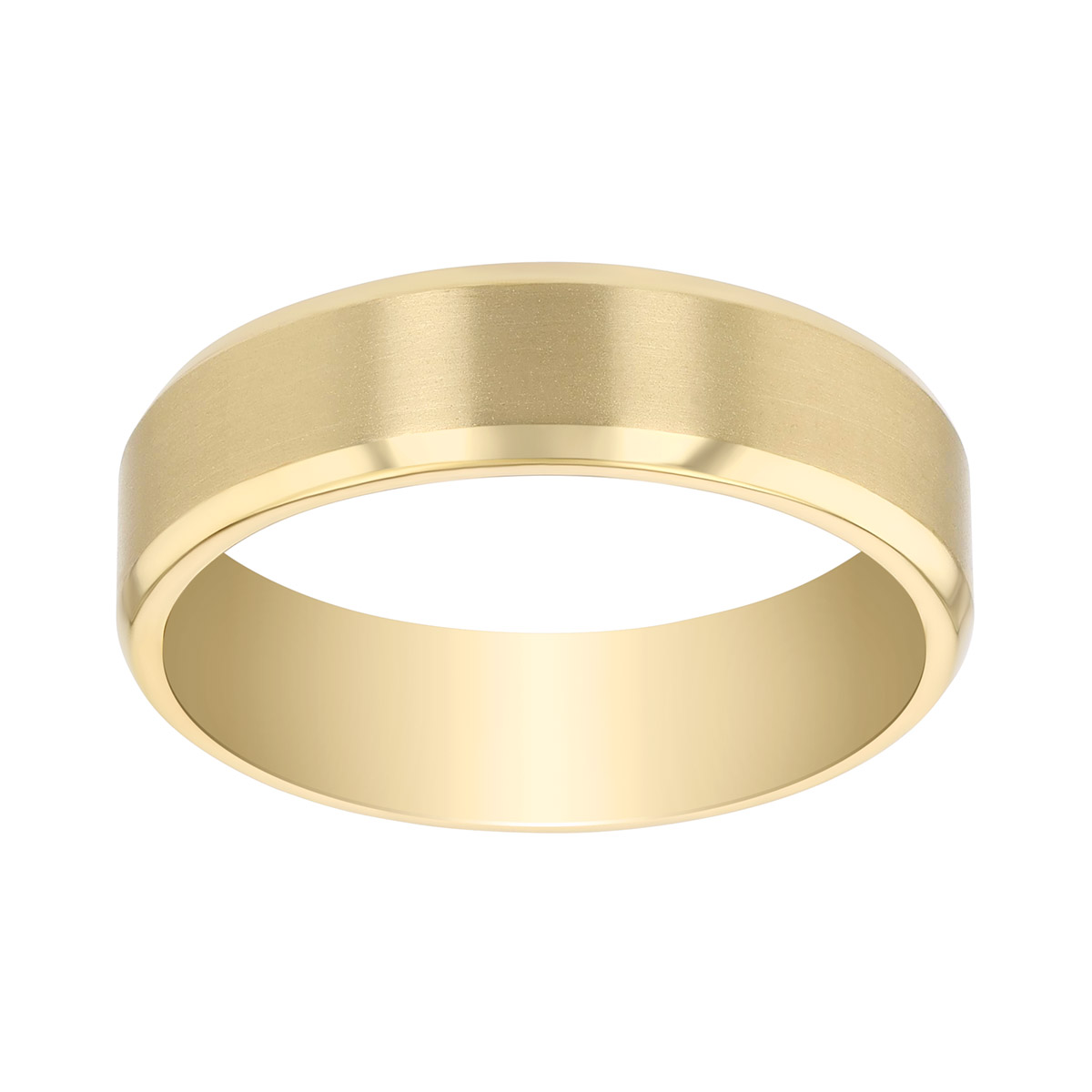 Yellow Gold Brushed & High Polish Bevel Edged Wedding Band