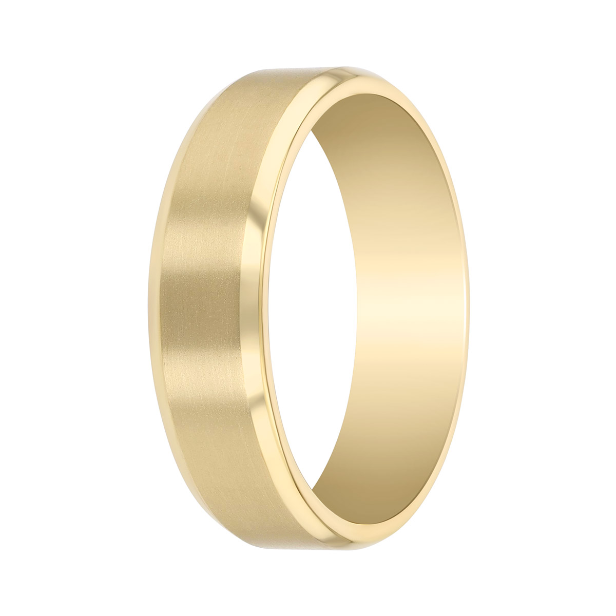 Yellow Gold Brushed & High Polish Bevel Edged Wedding Band