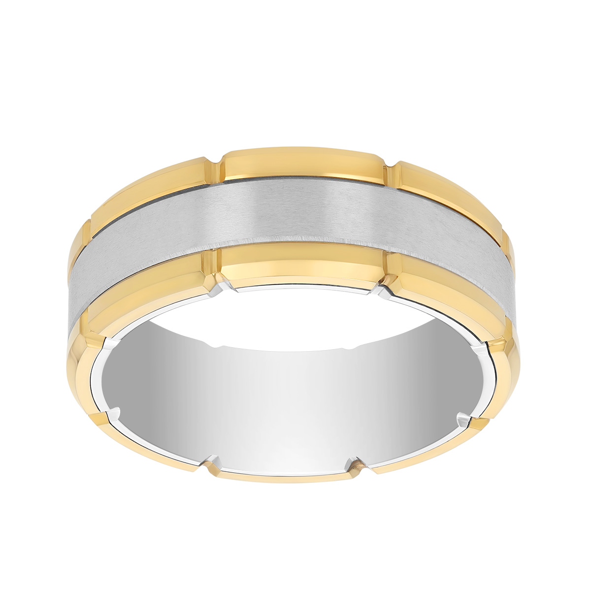 Tungsten Carbide & Yellow Tone Section Pattern Wedding Band, Size 10