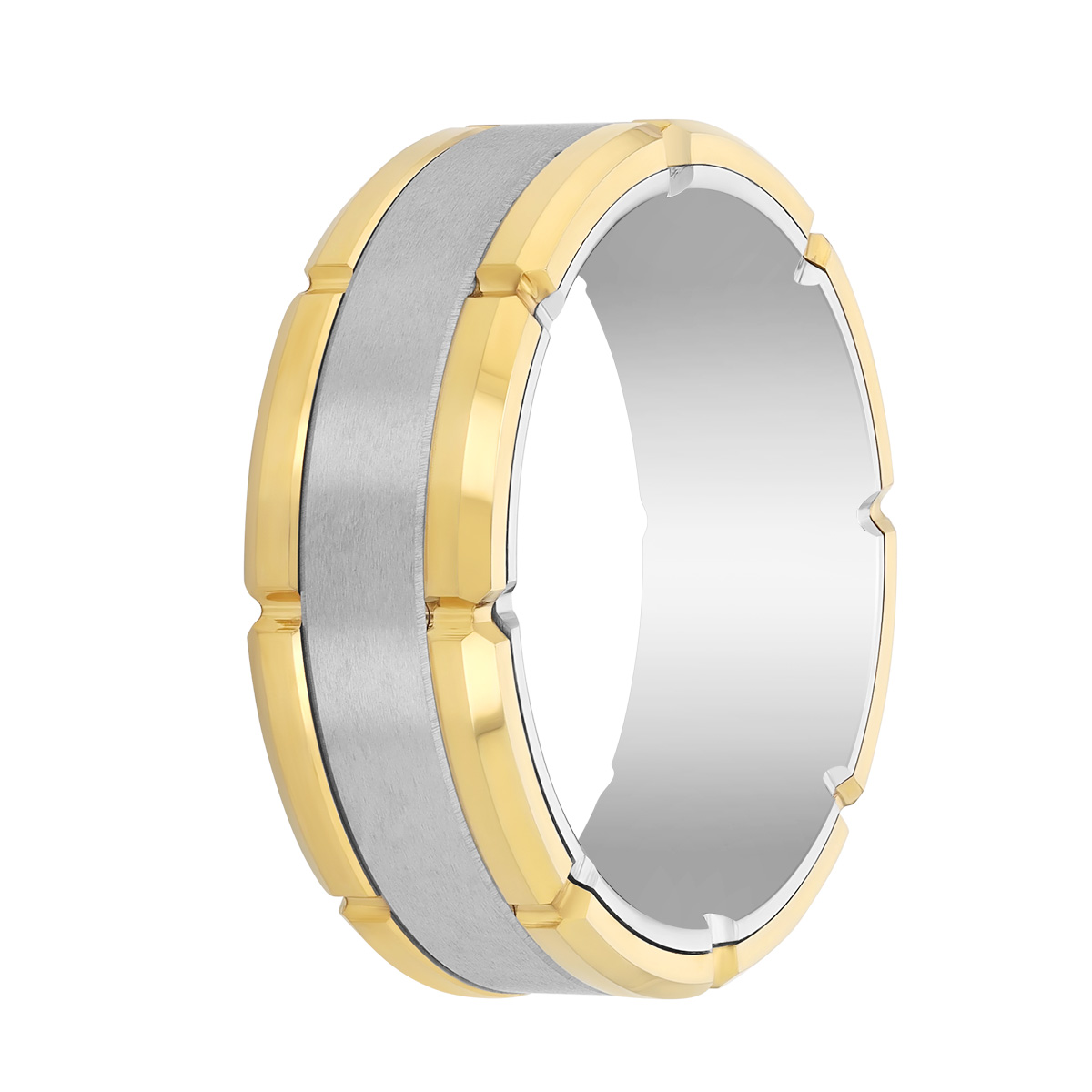 Tungsten Carbide & Yellow Tone Section Pattern Wedding Band, Size 10